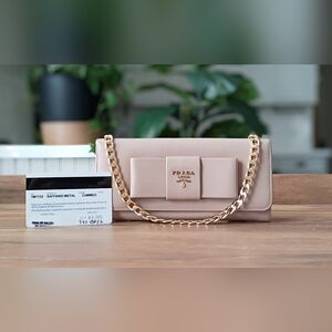 Authentic Prada Cammeo Saffiano Luxe Ribbon Wallet on Chain